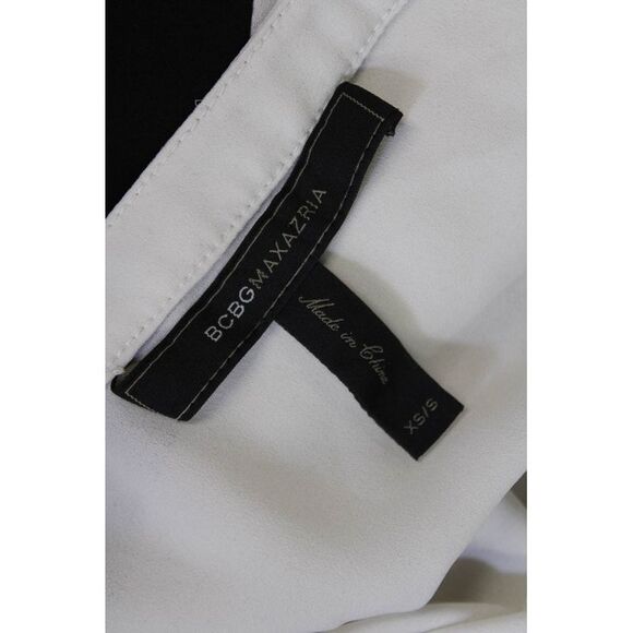 BCBGMAXAZRIA Womens Short Sleeve V Neck Mini Shift Dress Black White Size XS/S - Picture 5 of 5